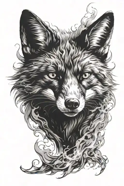 black fox head with smoke on fire tattoo design idea