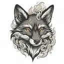 black fox head with smoke on fire tattoo design idea