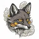 black fox head with smoke on fire tattoo design idea