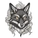 black fox head with smoke on fire tattoo design idea