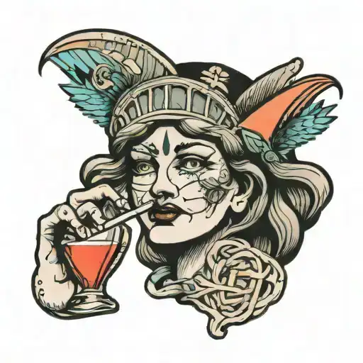 lady liberty smoking a fat blunt through a hole cut in a Covid mask  tattoo design idea