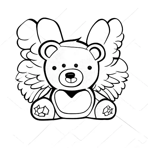 teddy bear with angel wings small tattoo design idea
