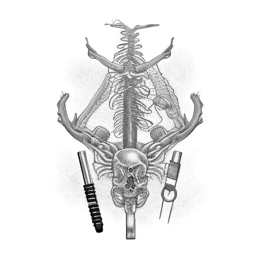 A study desk with biology textbooks and gym equipment tattoo design idea