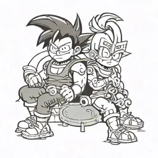 i want a tattoo with 4 kids from south park carton, they watch fight goku vs vegeta   tattoo design idea