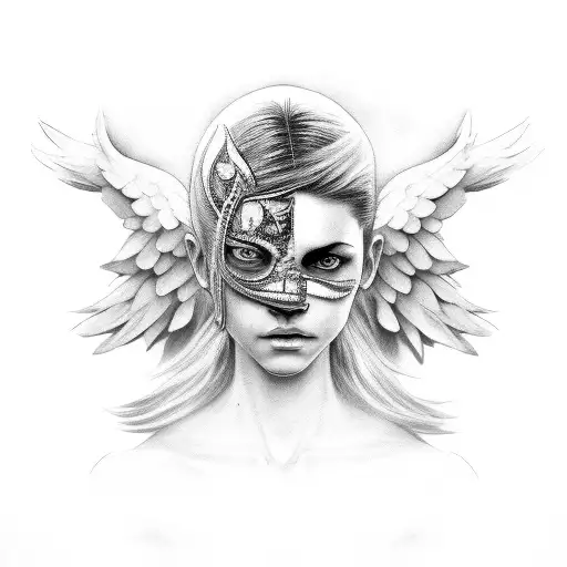 angel with his face covered by his mantle tattoo design idea