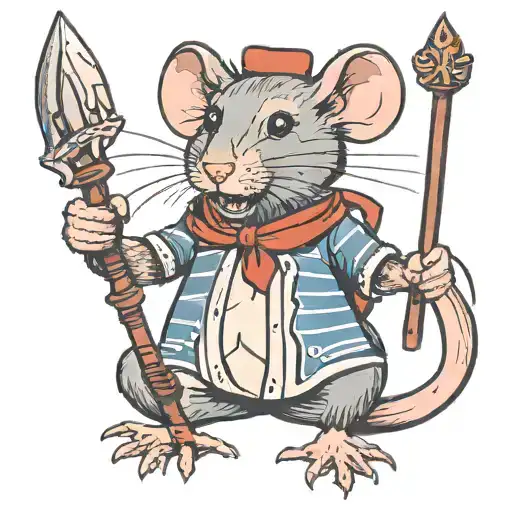 rat holding a nautical trident tattoo design idea
