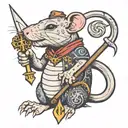 rat holding a nautical trident tattoo design idea