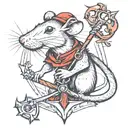 rat holding a nautical trident tattoo design idea