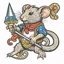 rat holding a nautical trident tattoo design idea