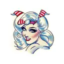 pinup girl blonde hair brown eyes with ibiza background  tattoo design idea