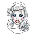 pinup girl blonde hair brown eyes with ibiza background  tattoo design idea