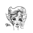 pinup girl blonde hair brown eyes with ibiza background  tattoo design idea