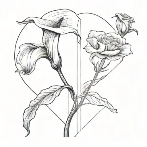 A black and grey tattoo of a calla lily, a rose, and a chrysanthemum, blooming within an open book, symbolizing growth and knowledge tattoo design idea