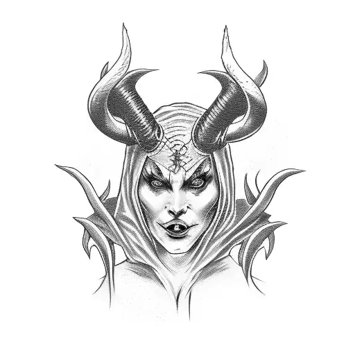 evil nun woman with horns satanic tattoo design idea