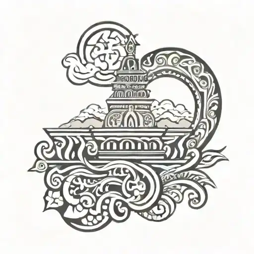 Create a tattoo design that symbolizes the client's love for Polynesian culture through a fusion of tribal patterns and iconic landmarks from the Pacific islands tattoo design idea