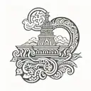 Create a tattoo design that symbolizes the client's love for Polynesian culture through a fusion of tribal patterns and iconic landmarks from the Pacific islands tattoo design idea