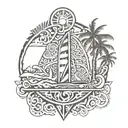 Create a tattoo design that symbolizes the client's love for Polynesian culture through a fusion of tribal patterns and iconic landmarks from the Pacific islands tattoo design idea