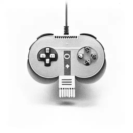 A vintage video game controller morphing into a vinyl record tattoo design idea