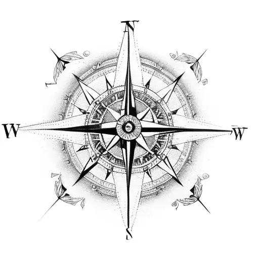 A compass with intricate detailing and a small clock face at its center, symbolizing the wanderer's journey through time tattoo design idea