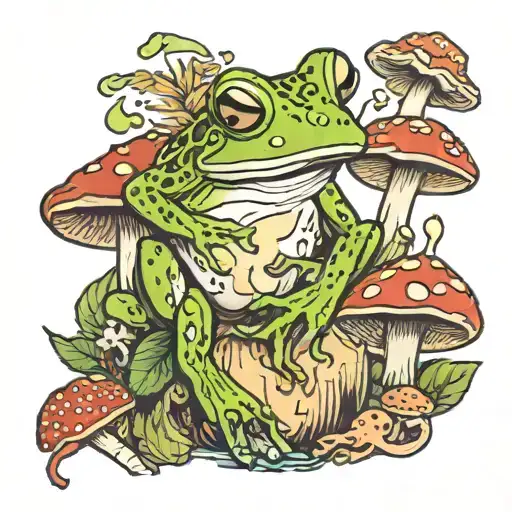 frog smoking on a mushroom tattoo design idea