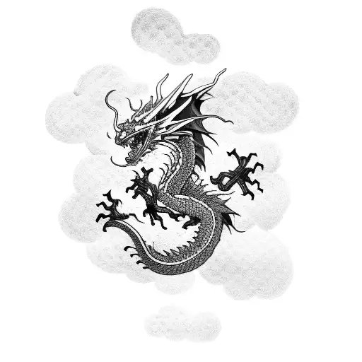 Dragon japones en el aire con muchas nubes  tattoo design idea