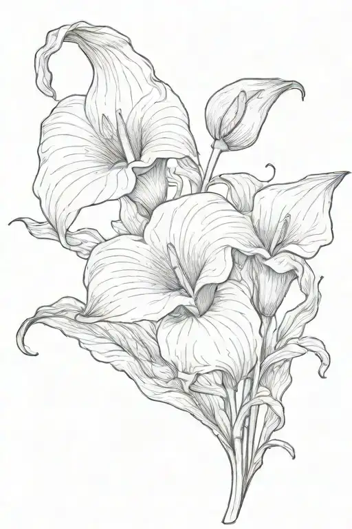 calla lily and marigold flower tattoo design idea