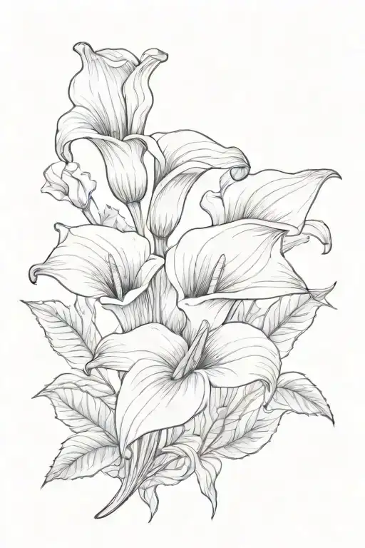 calla lily and marigold flower intertwined tattoo design idea