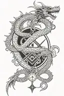 Design a dragon intertwined with Freemason symbols for a mysterious tattoo tattoo design idea