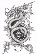 Design a dragon intertwined with Freemason symbols for a mysterious tattoo tattoo design idea