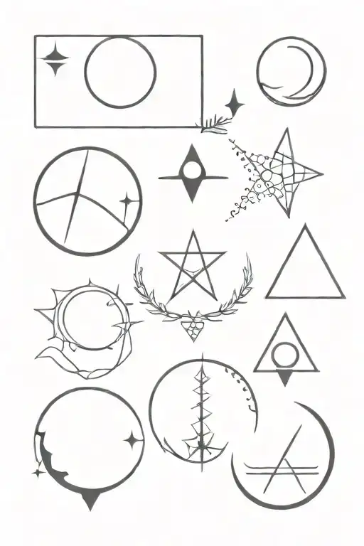Witchy symbols with moons tattoo design idea