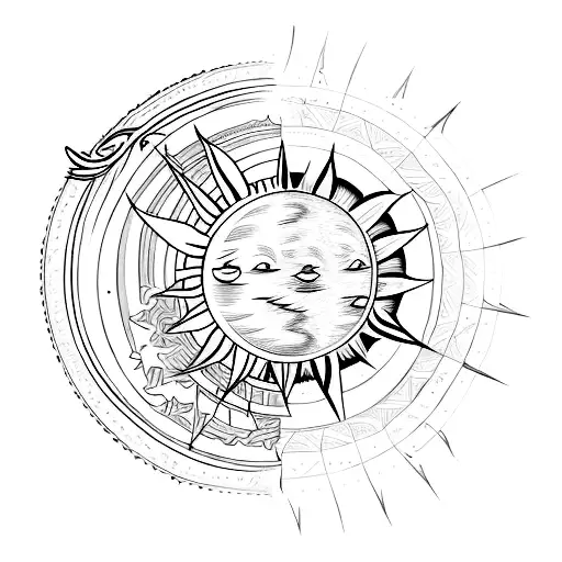 A simple, fine line, and no bold shading spine tattoo related to the sun, the moon, or the stars tattoo design idea