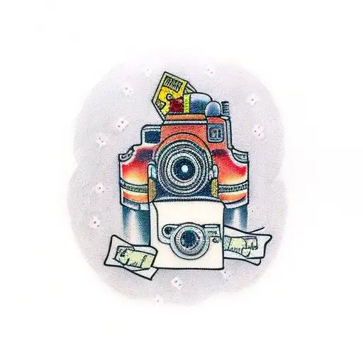 camera postman letter tattoo design idea