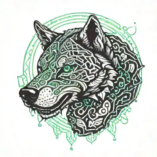 A boxing glove with a fierce wolf emerging from within, surrounded by delicate dotwork patterns tattoo design idea