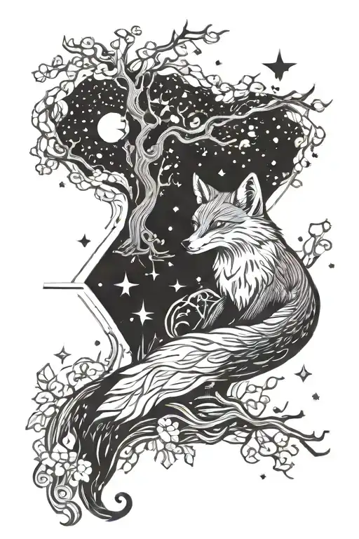 Life after death and the loneliness of the universe, the stars and the fox tattoo design idea
