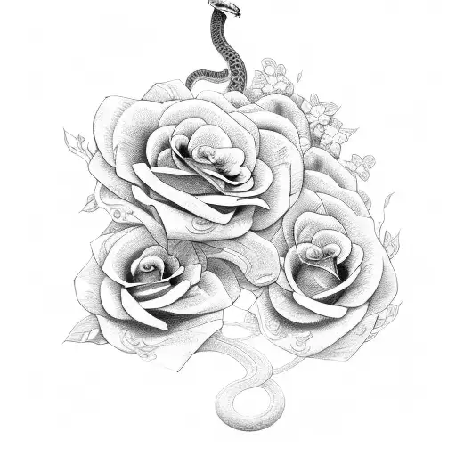flowers snake and sword tattoo design idea