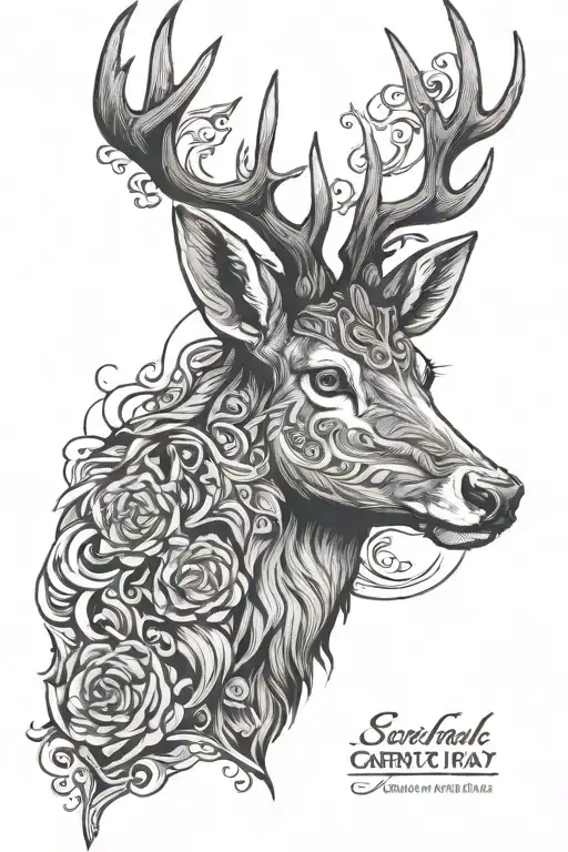 scottish stag head surrounded tattoo design idea