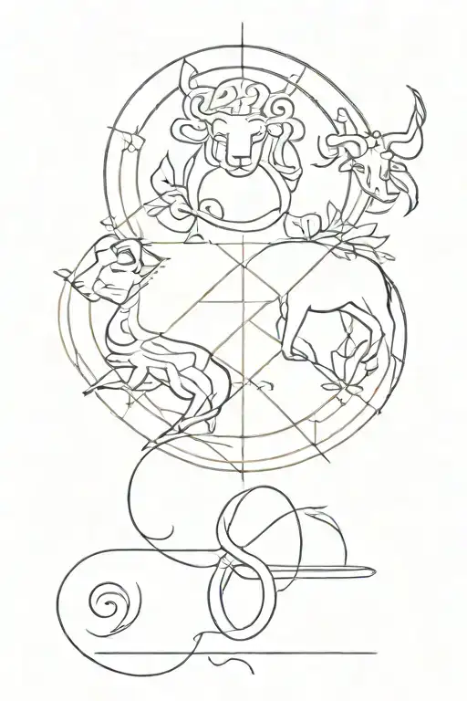 small fine line with Leo, Aries and sagittarius symbol  tattoo design idea