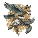 wolf and eagle flying tattoo design idea
