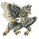 wolf and eagle flying tattoo design idea