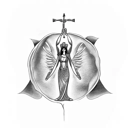 A blackwork tattoo of a Greek god or goddess holding a book, representing the fusion of Greek mythology and literature tattoo design idea