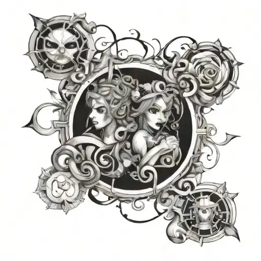 Twisted wonderland floyd and jade  tattoo design idea