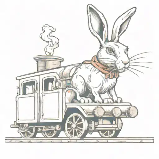 hare on the back of a steam engine train holding a lollipop   tattoo design idea