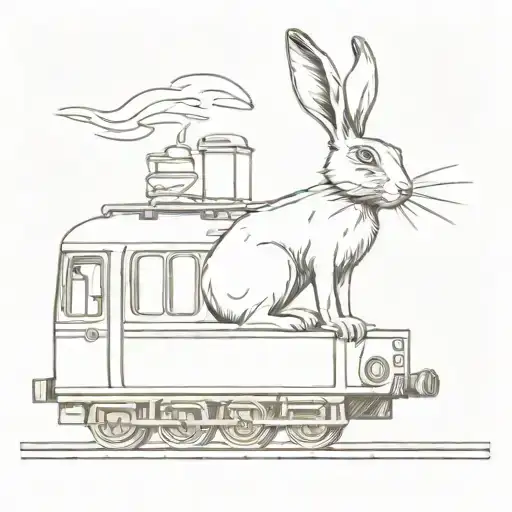 hare on the back of a train holding a lollipop   tattoo design idea