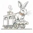 hare on the back of a steam engine train holding a lollipop   tattoo design idea