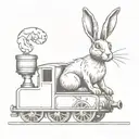 hare on the back of a steam engine train holding a lollipop   tattoo design idea