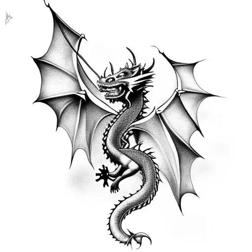 Dragon WITH A RAT RIDING ITS BACK tattoo design idea