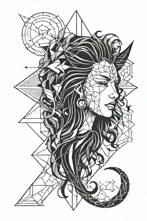 half Leo half virgo, half aquarius and half ibix tattoo design idea