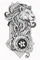 half Leo with virgo, aquarius and ibix tattoo design idea