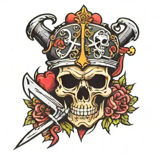 heart with dagger pirate skull and crossbones  tattoo design idea