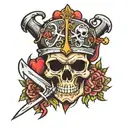 heart with dagger pirate skull and crossbones  tattoo design idea